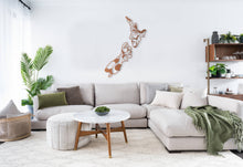 Load image into Gallery viewer, New Zealand Faces Map made from Brushed Copper ACM Wall Art in the home made by Good.Kiwi